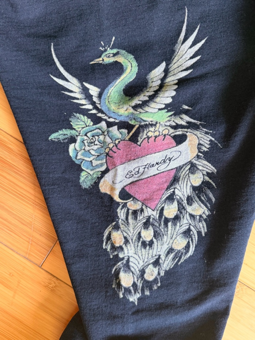 Y2K Ed Hardy black graphic yoga/ sweatpants bootcut tattoo print - Picture 4 of 7